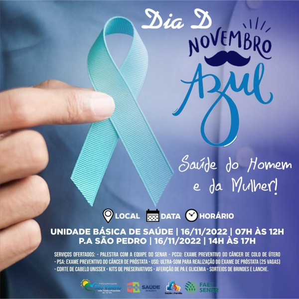 A Secretaria de Saúde de São Valério Convida Você Homem e Mulher Para o Dia “D” do Novembro Azul.