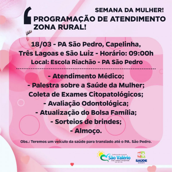 Secretaria de Saúde de São Valério Realiza Atendimentos na Zona Rural no Mês da Mulher!