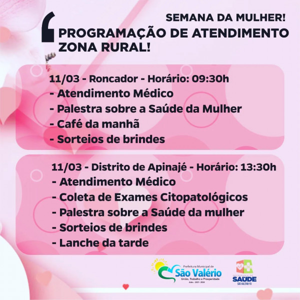 Secretaria de Saúde de São Valério Realiza Atendimentos na Zona Rural na Semana da Mulher!