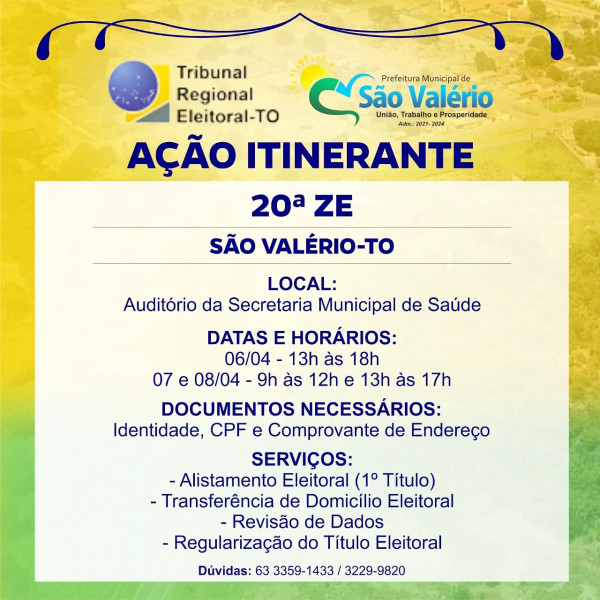 Prefeitura Municipal e TRE-TO 20ª ZE Itinerante Realizam Atendimento em São Valério.