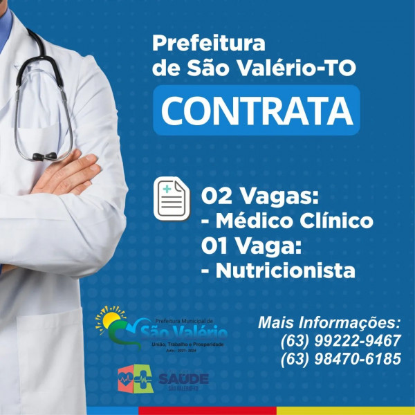 Secretaria de Saúde de São Valério-TO CONTRATA!