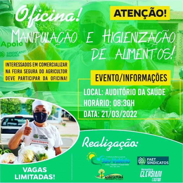 A Prefeitura de São Valério e FAET/SINDICATOS Promovem Oficina Sobre Manipulação e Higienização de Alimentos!