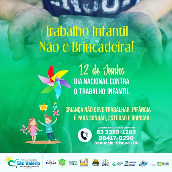 Dia 12 de Junho dia Nacional e Internacional Contra o Trabalho Infantil!