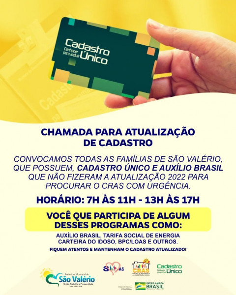 Assistência Social de São Valério Convoca Beneficiários para Atualização Cadastral.