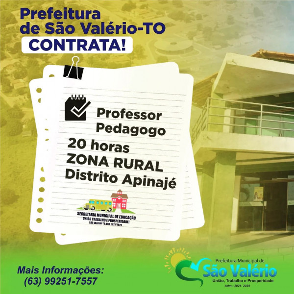 Secretaria de Educação de São Valério-TO CONTRATA!