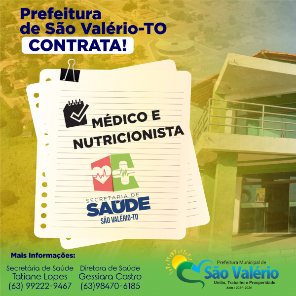 Secretaria de Saúde de São Valério-TO CONTRATA!