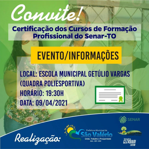 A Prefeitura de São Valério e FAET/SENAR Realizam Evento Para Certificação dos Alunos dos Cursos de Formação Profissional!