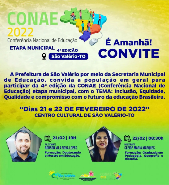 A Secretaria de Educação Convida a População em Geral Para a CONAE (Conferência Nacional de Educação).