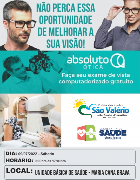 Secretaria de Saúde e Absoluto Ótica em Parceria Realizam Consultas Gratuitas em São Valério.