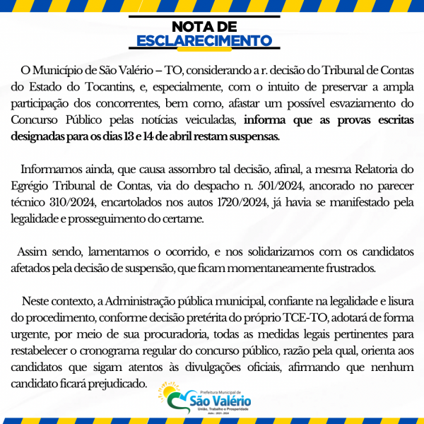 Nota de Esclarecimento do Concurso Municipal